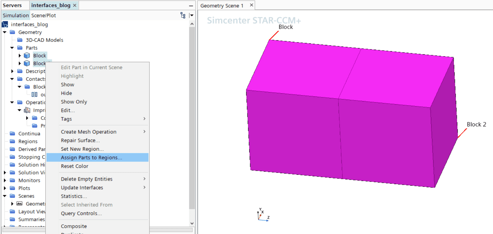 assign part to region Simcenter STAR-CCM+