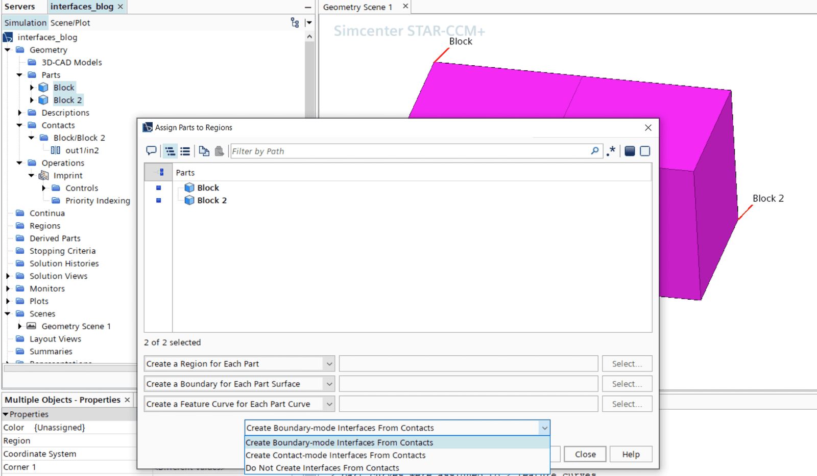 assign part to region Simcenter STAR-CCM+