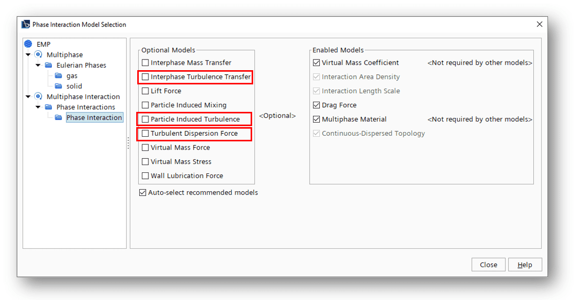 phase interaction model selection Simcenter STAR-CCM+