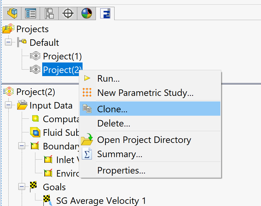 Simcenter FLOEFD settings for cloning project.