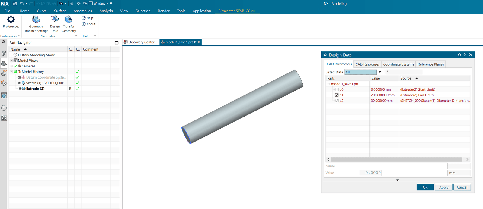 Simcenter STAR-CCM+ NX parameters